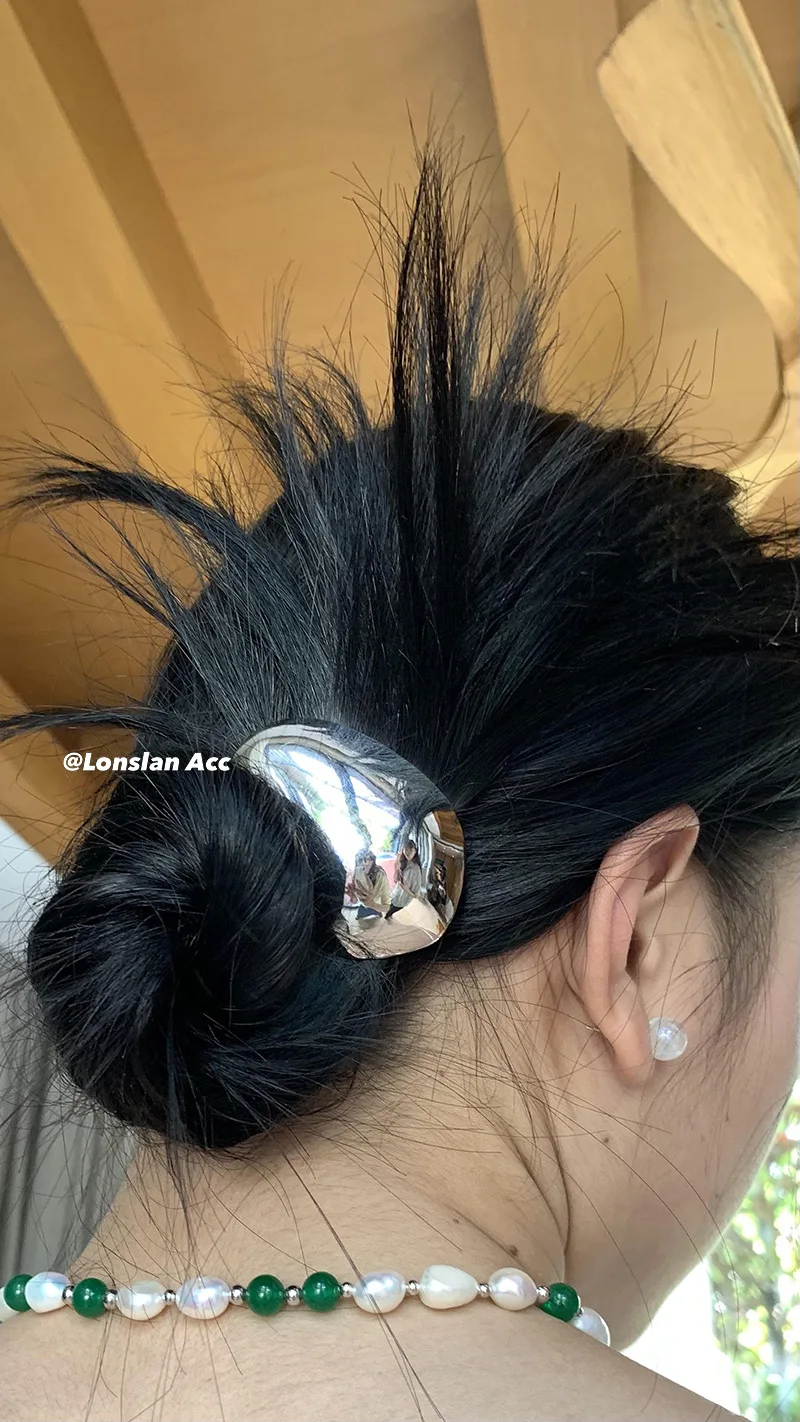 مشبك شعر ربيعي فرنسي معدني فضي، مشابك شعر عصرية مصنوعة من خليط معدني، شريحة جانبية لشعر المهر للنساء والفتيات #2