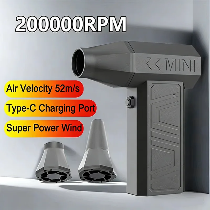200000RPM Violent Fan Powerful Air Blower Vacuum Dust Cleaner TypeC Charging Strong Wind 52m/s Brushless Turbo Jet Blower