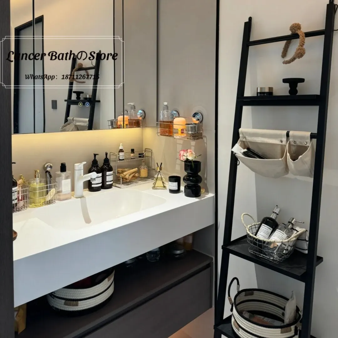 Nordic bathroom floor towel rack non-punching multi-functional wall rack toilet multi-layer bath towel storage rack