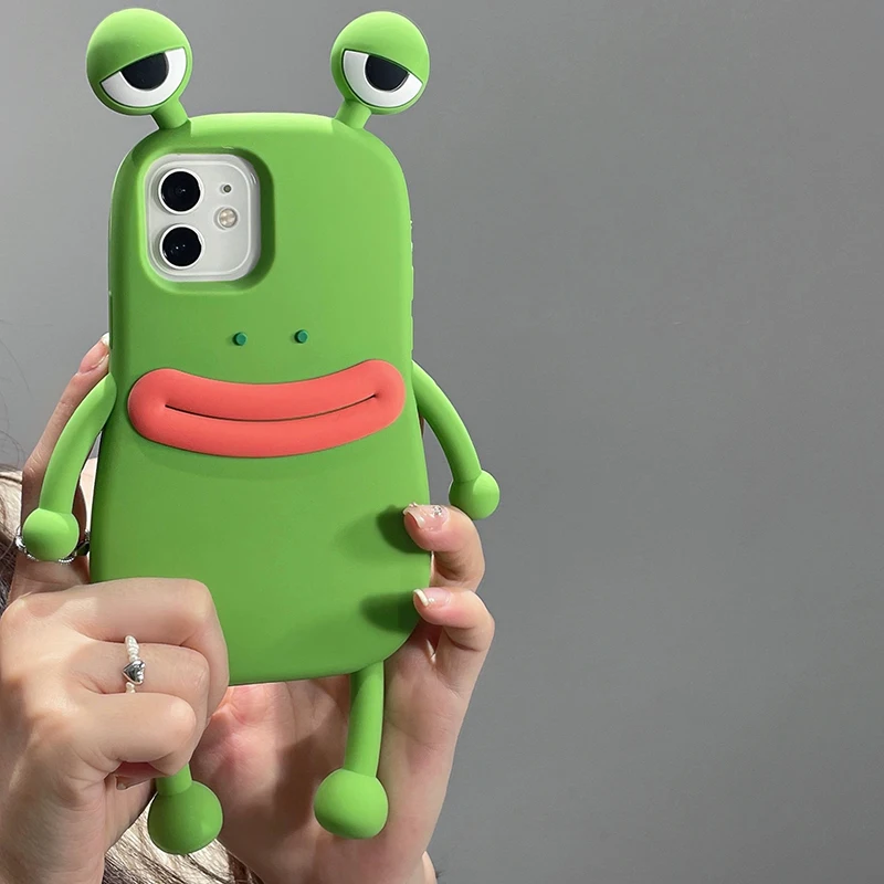 Funny Soft Silicone 3D Frog Phone Case For iPhone 14 13 11 12 15 16 17 Pro Max XS XR 8 Plus Cartoon Cute Shockproof Bumper Cover