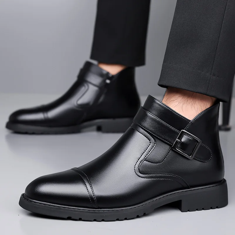 

Outdoor Leather Men's Chelsea Boots Fashion Comfortable High Top Footwear Classic Business Shoes Simple Comfy Ankle Boots Botas