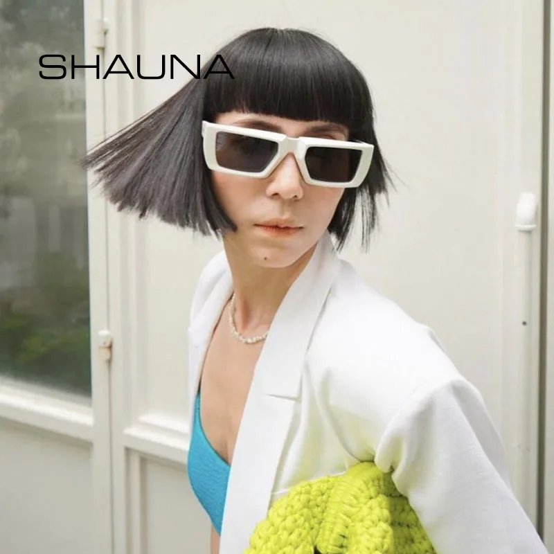 SHAUNA Fashion Y2K Punk Futuristic Sunglasses Retro Rectangle Shades UV400