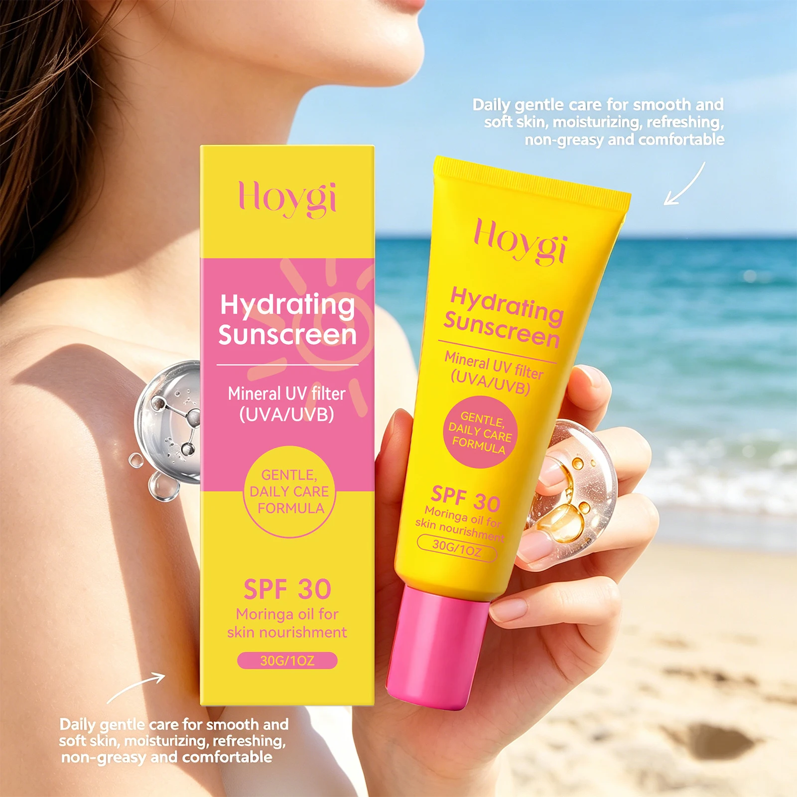 Hydrating Sunscreen Spf30 Moringa Oil UV Protection Prevents Sunburn Lightweight Non Greasy Nourishing Skin Face and Body Care