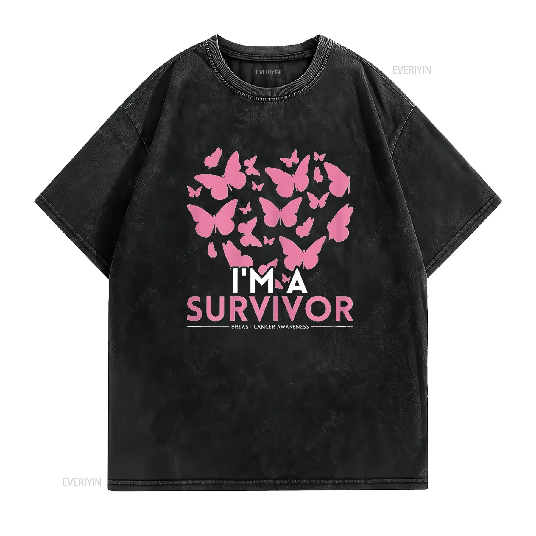 Womens T Shirt Im A Survivor Breast Cancer Awareness Black 2X Large vintage Washed Breathable Stylish Unisex graphic Soft