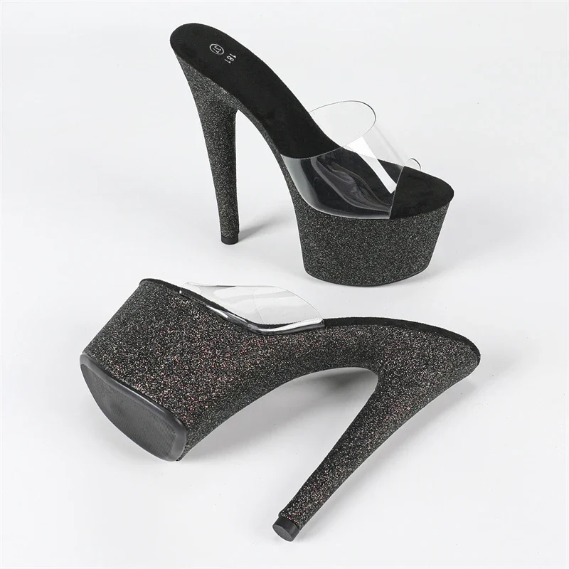 

Aneikeh уличный стиль, туфли на высоком каблуке-шпильке, ткань с блестками, прозрачные женские тапочки из ПВХ с открытым носком, обувь для стриптиза для ночного клуба