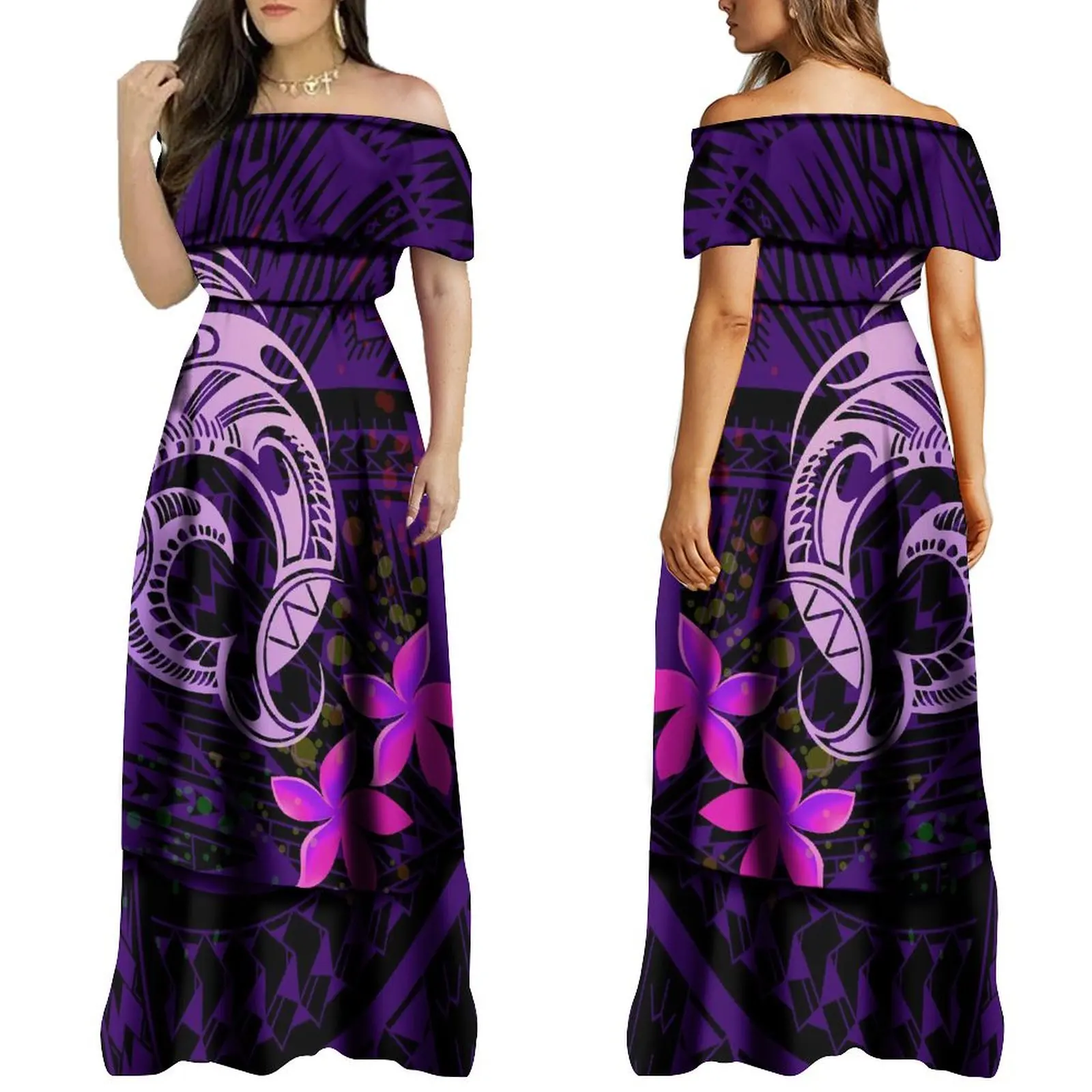 Summer Pacific Island-Style Women'S One-Shoulder Puffy Dress Adult Children Custom Polynesian Family Party Dress