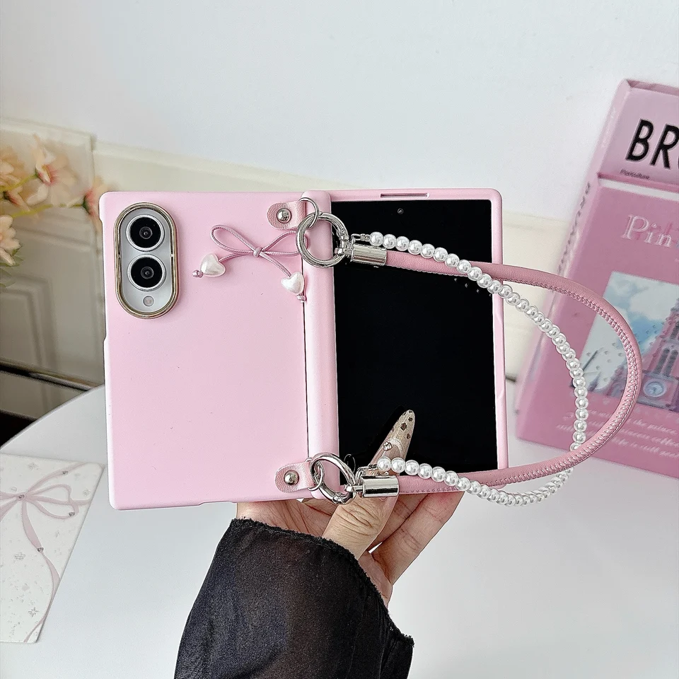 Funda dulce de color sólido con moño para Samsung Galaxy Z Fold 8 Wide, funda magnética con moño 3D a prueba de golpes 2
