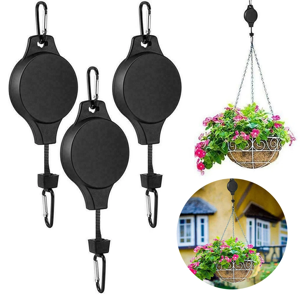 Easy-Reach Plant Pulleys Retractable Plant Hanger for Garden Balcony Indoors Outdoors Planter Hanging Hook