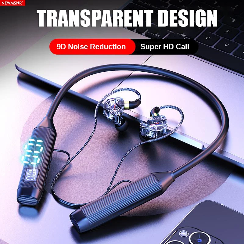 Upgrade Super Power Wireless Headphones Bluetooth Earphones Neckband Earbuds Hifi Stereo LED Display Sports Waterproof Headsets