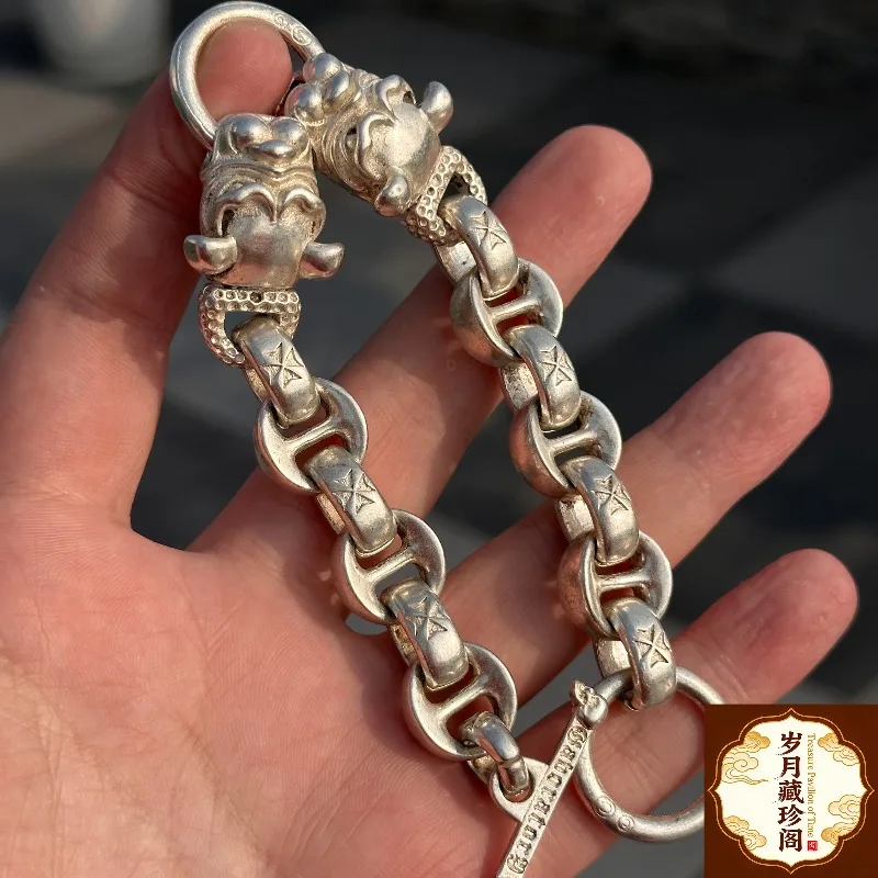 

2026 Hot Vintage Tibetan Silver Handmade Nepal Auspicious Animal Head Bracelet, Lucky Jewelry for Men & Women Couples