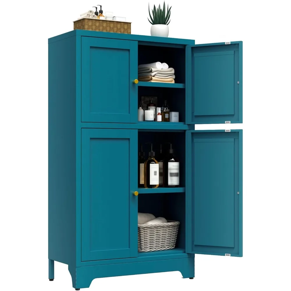 

Bathroom Floor Storage Cabinet,Metal Accent Cabinets with 4 Doors and 2 Adjustable Shelves, Bathroom Cabinets Organizer