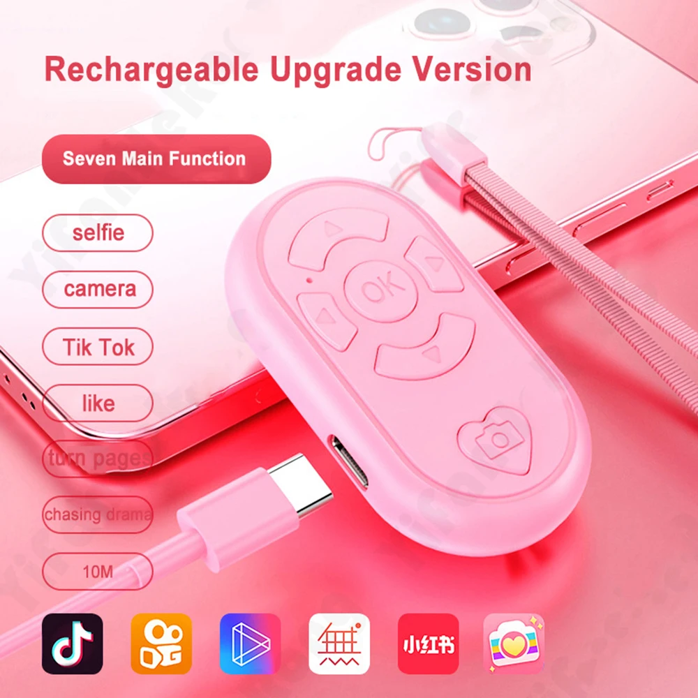 

Remote Control Button TypeC Charging Wireless Video APP Remote Control Photo Selfie BT-compatible Controller for Android for IOS