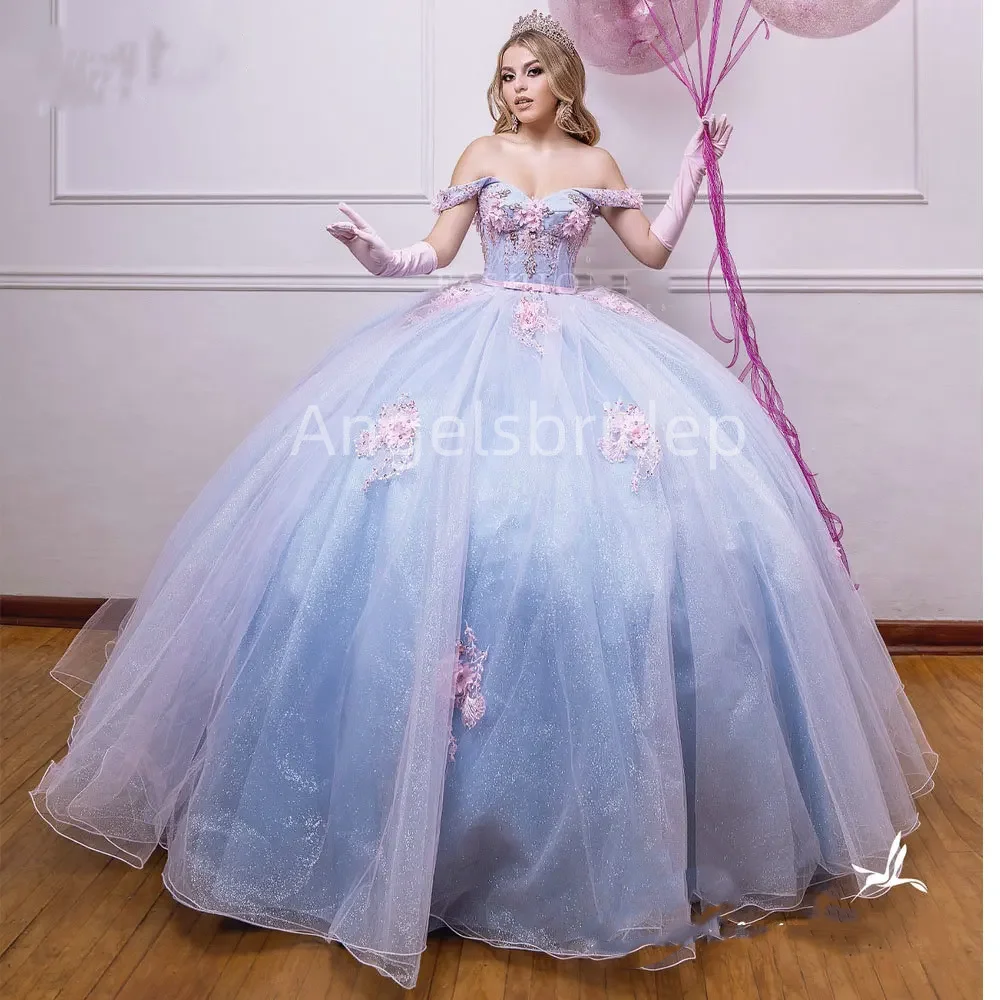 

Angelsbridep Elegant Pink Ball Gown Quinceanera Dresses Beading 3D Appliques Evening Party Dress Woman Vestidos De Festa