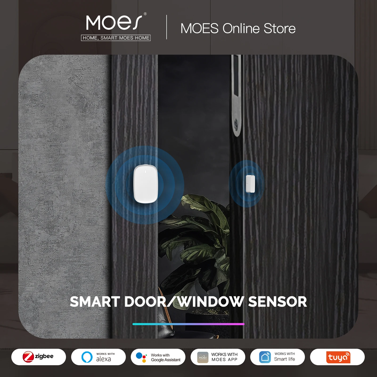 Moes tuya zigbee porta da janela inteligente detector de sensor porta segurança em casa inteligente sistema de alarme vida inteligente tuya app