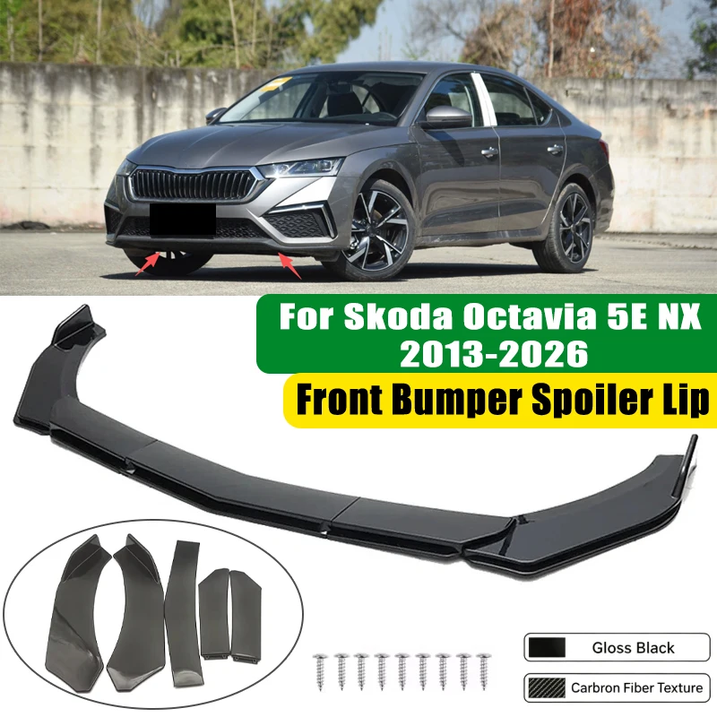 For Skoda Octavia 5E NX 2013-2026 5Pcs ABS Car Front Bumper Lip Spoiler Splitter Body Kit Canard Tuning Accessories