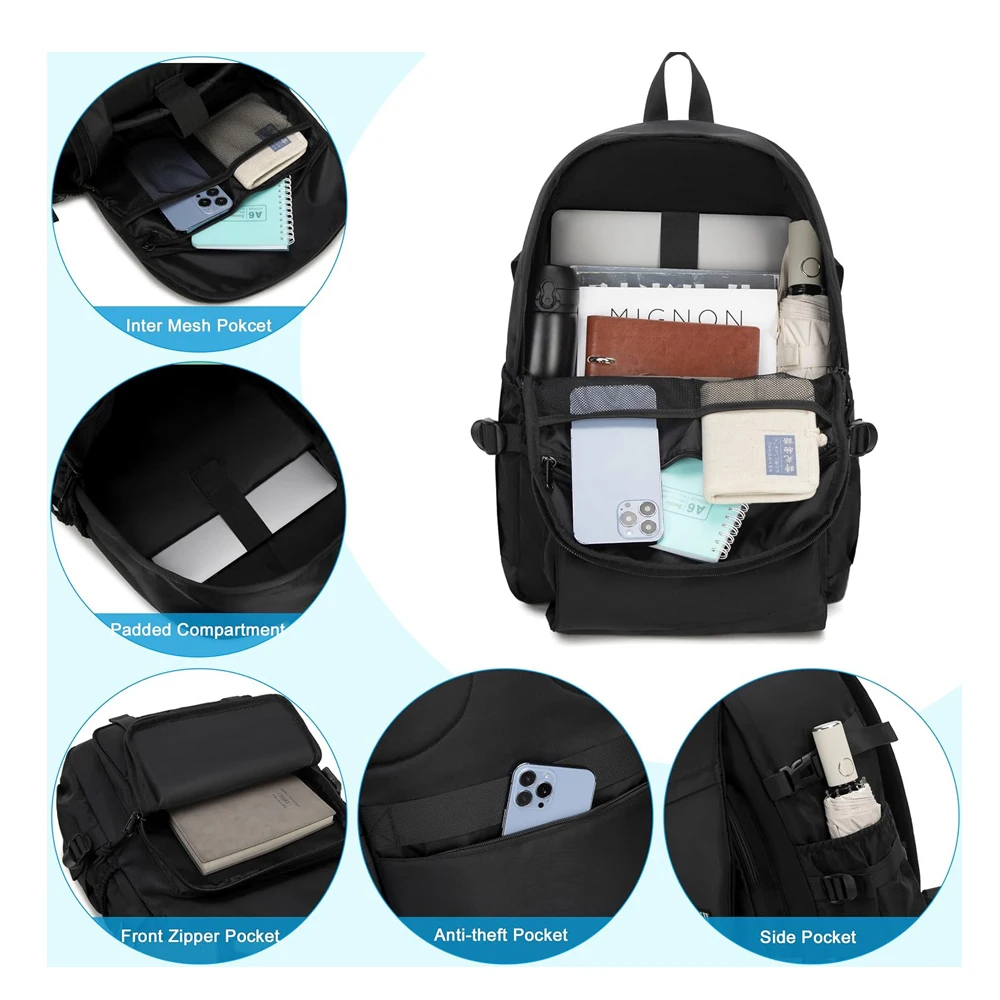 Caoroky Knight College حقيبة ظهر للكمبيوتر المحمول للرجال والنساء 3 قطع مجموعة حقيبة كتب كبيرة حقائب ظهر مدرسية مع حقيبة غداء مقلمة مضادة Th