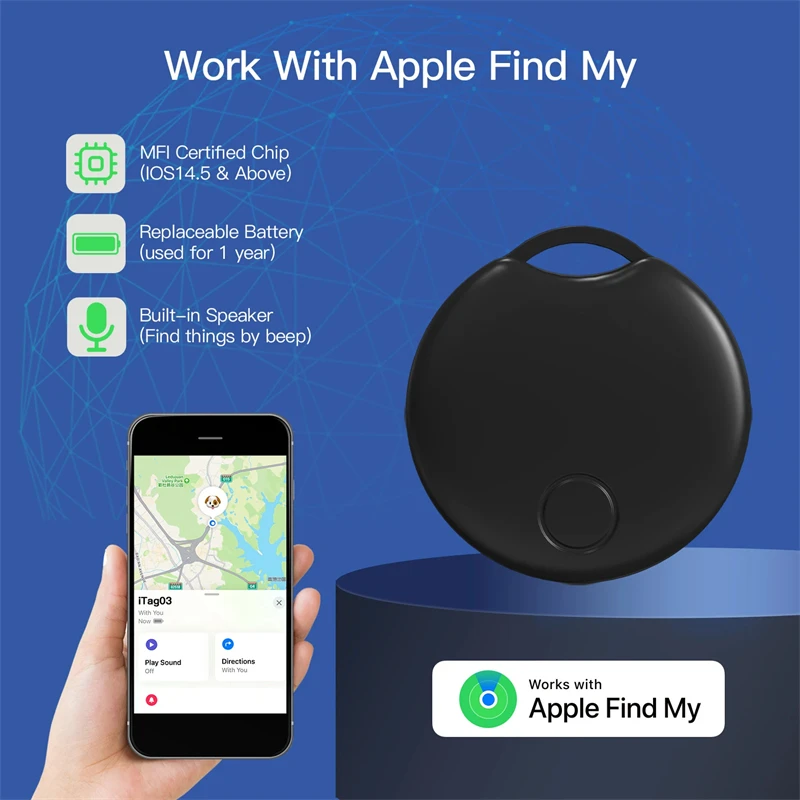 GPS Tracker for AirTag Replacement Via Apple Find My to Locate Bag Bottle Card Wallet Bike Keys Finder Bluetooth MFI Smart ITag