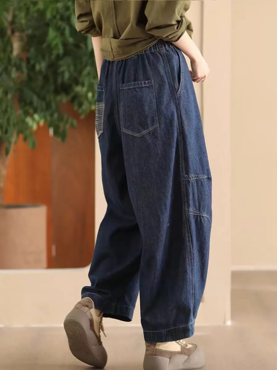 Retro-Jeans mit geradem Bein für Damen, Faion, lockere, lässige Hose mit weitem Bein, hohe Taille, lange Hose, Schlankheitseffekt, neun Punkte