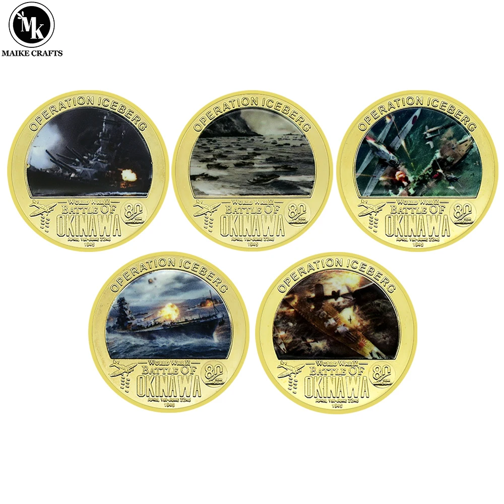 

5pc/set US Okinawa Battle Commemorative Coin Operation Iceberg Metal Craft Challenge Coin Collectible Gift
