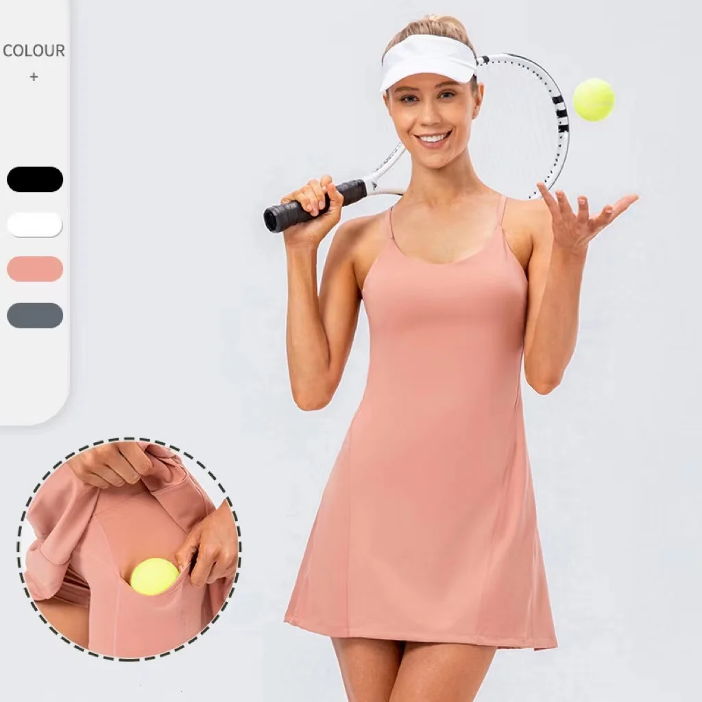 

Women Tennis Skirt With Pocket 2 Pieces Naked Feel Breathable Golf Skirt+Fitness Sports Yoga Short Female Clothing Sport Wear