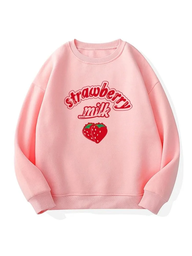 Merry Pretty 3XL Harajuku Kawaii Strawberry Pink Sweatshirts Fleece Sweatshirt Women Kpop Chic Cute Girls Top Y2k  Clothes