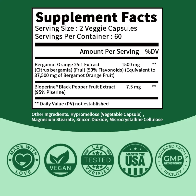Citrus Bergamot 25:1 Extract Premium Natural Supplement Capsules for Men and Women Non-GMO Supplement - Image 2