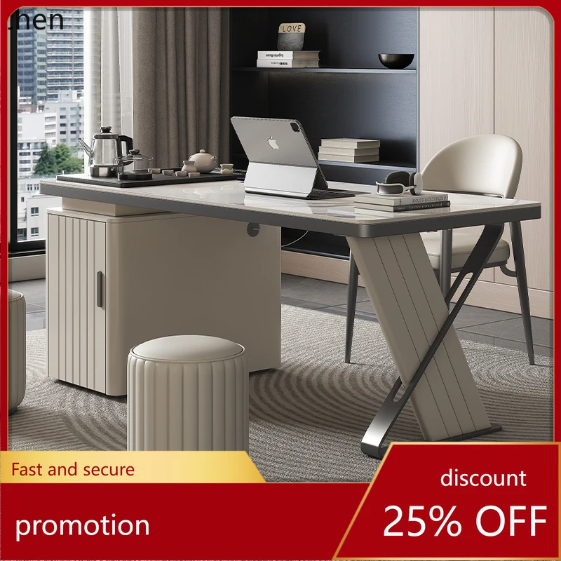 

HT rock slab office tea table desk integrated modern simple multi-functional home office tea table and chair combination