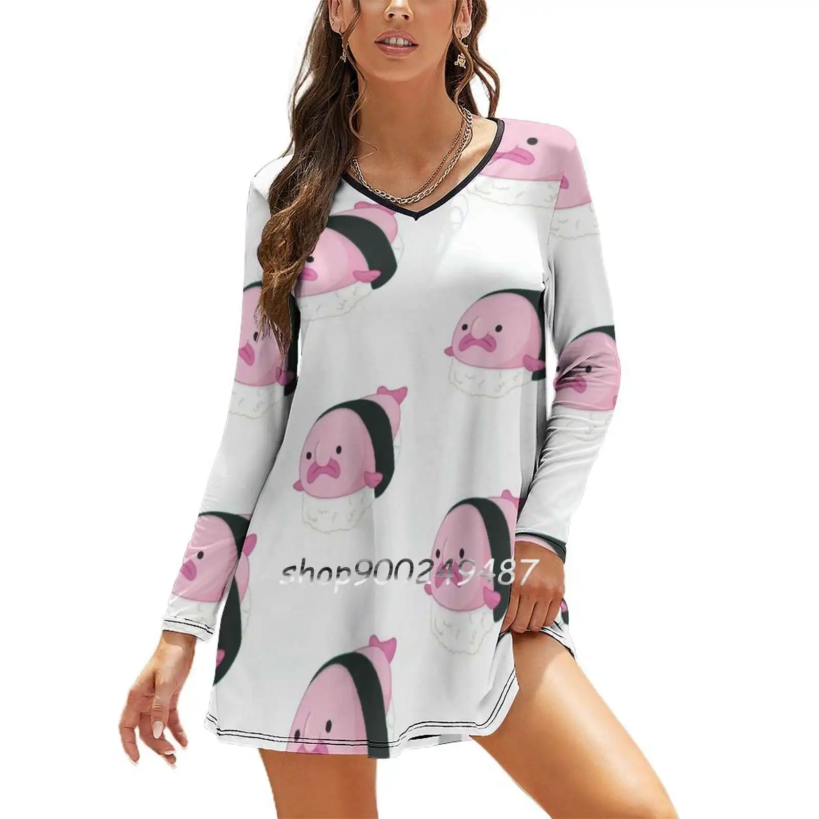 Blobfish Sushi Robes de Soirée Midi Robe Sexy Femmes Doux Une Pièce Robe Coréenne Blob Poisson Blobfish Sushi