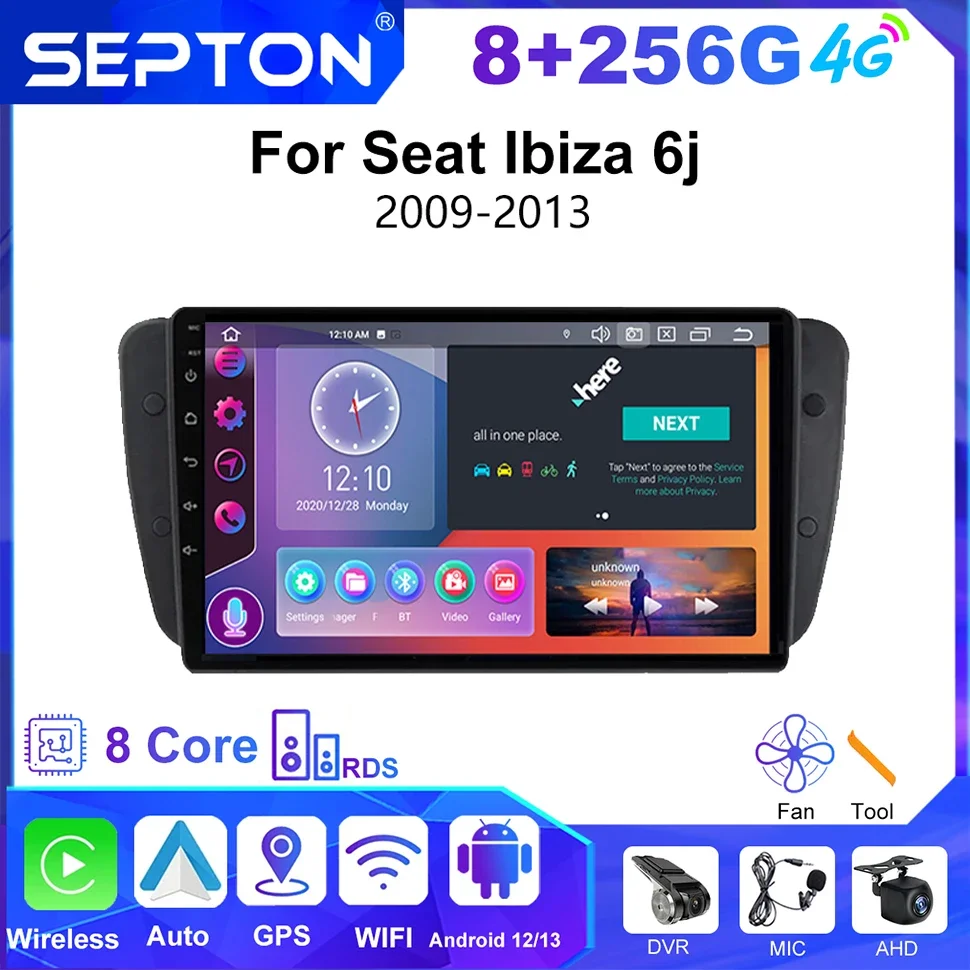 

Автомобильная стереосистема SEPTON Android для Seat Ibiza 6j 2009-2013, навигационный экран, аудио, мультимедийный видеоплеер, GPS 4G 2 Din Carplay