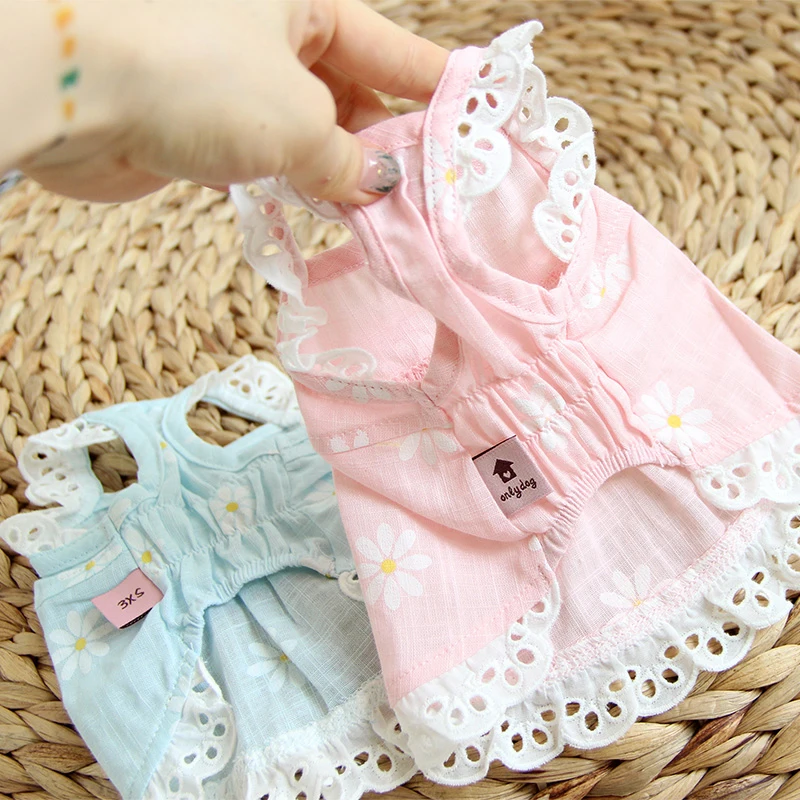 Pet Clothes Dog Daisy Suspender Skirt Summer Breathable Lace Dress Dog Cat Costume For Small Medium Pets Chihuahua Teddy Clothes