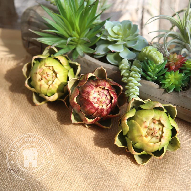 Alcachofa de polietileno de 11cm, alcachofa de fruta roja, púrpura y verde, flores artificiales, decoración del hogar, Decoración de mesa de boda, flor falsa