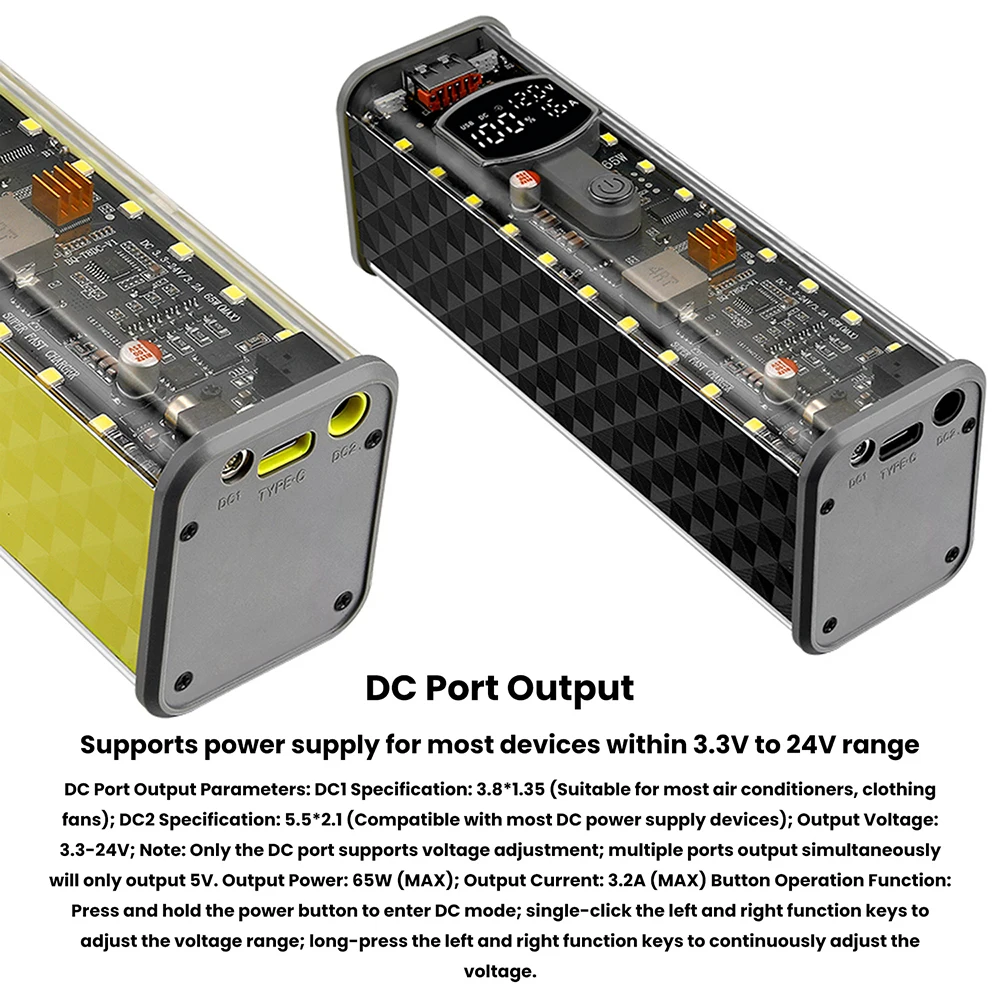 PD 65W Fast Charging 18650 Battery Box Transparent Power Bank Case Solderless Digital Multi Fast Charge Protocol DIY Power Shell