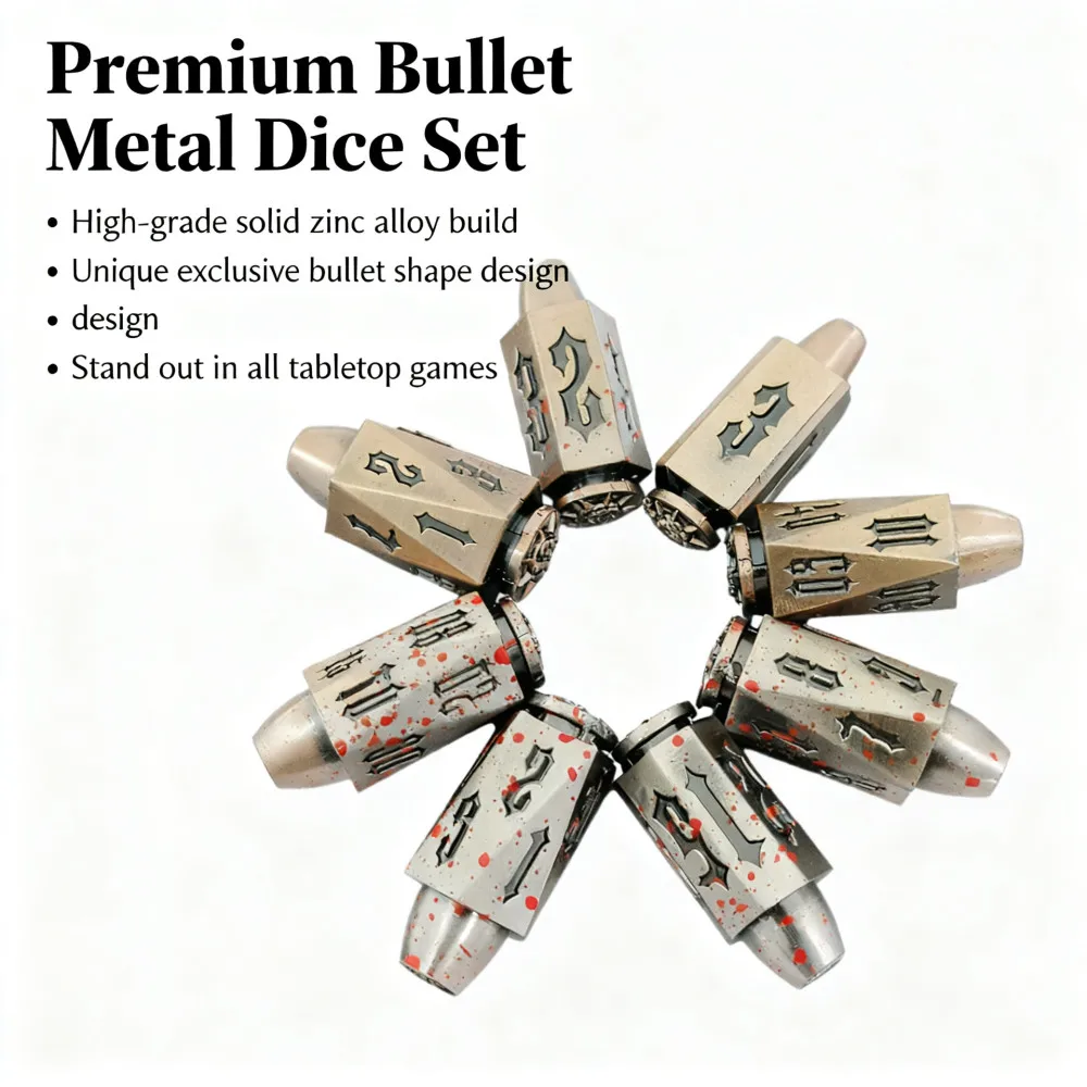 1set of D20 Antique Copper Bullet Metal Dice DND Dice Set for COC TRPG RPG Cthulhu Table Board Game Polyhedral Number Dice Kit