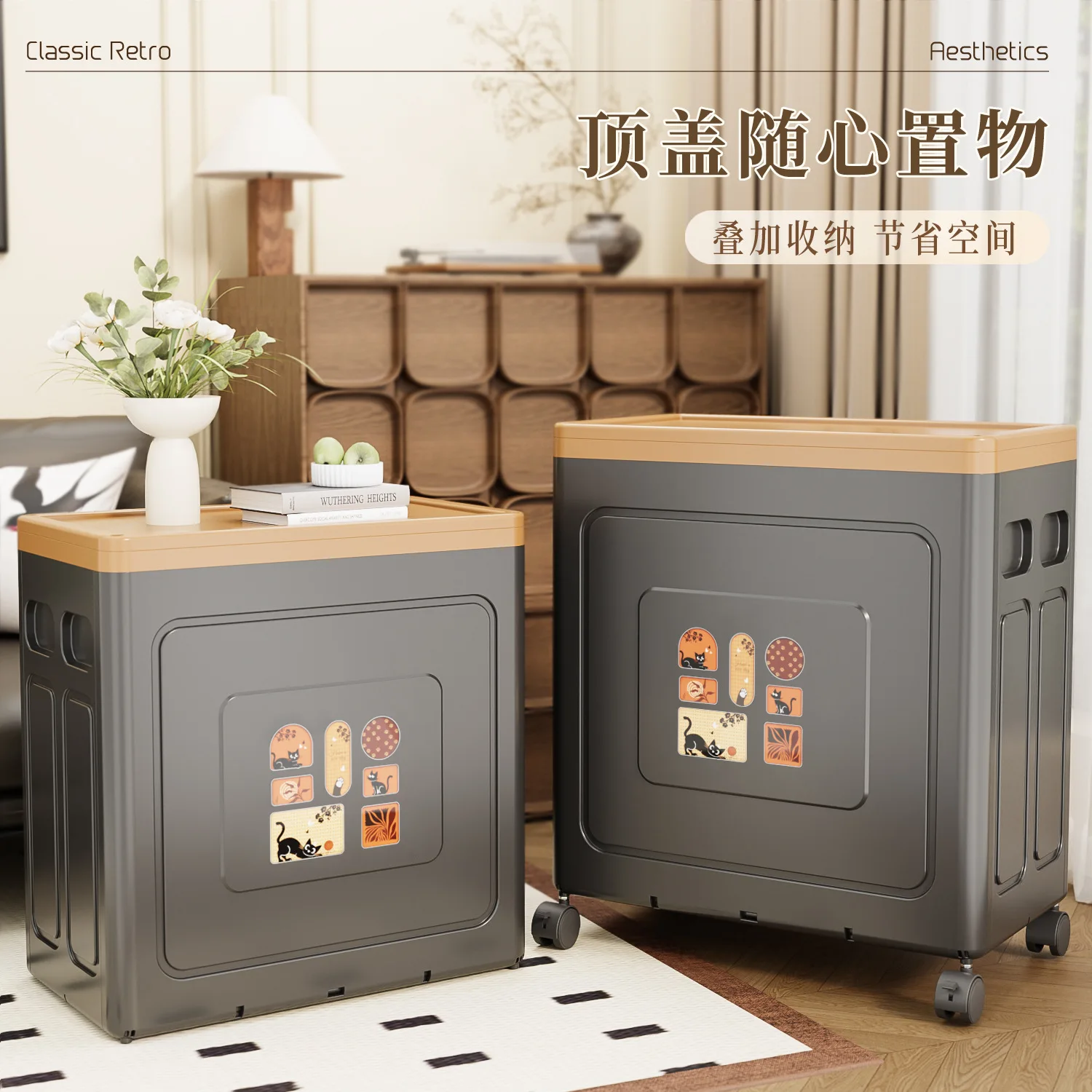 

Storage cabinet antique multi-purpose household large-capacity clothing quilt thickened wardrobe with wheels folding storage