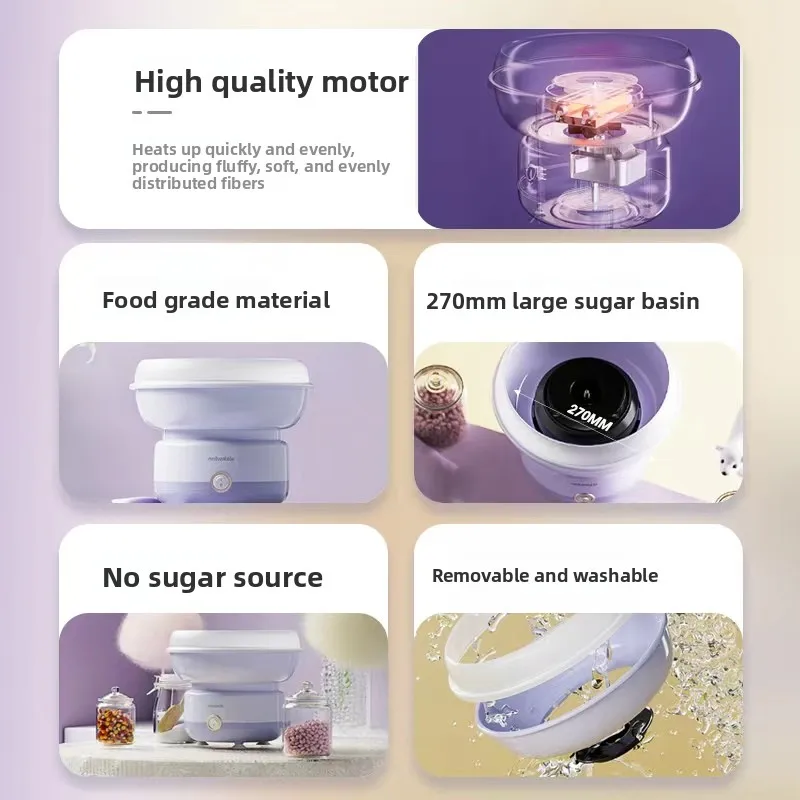 Mesin pembuat gulali kapas otomatis untuk hadiah Natal, ukuran kecil untuk rumah anak-anak, mesin gulali kapas komersial otomatis penuh, buatan tangan