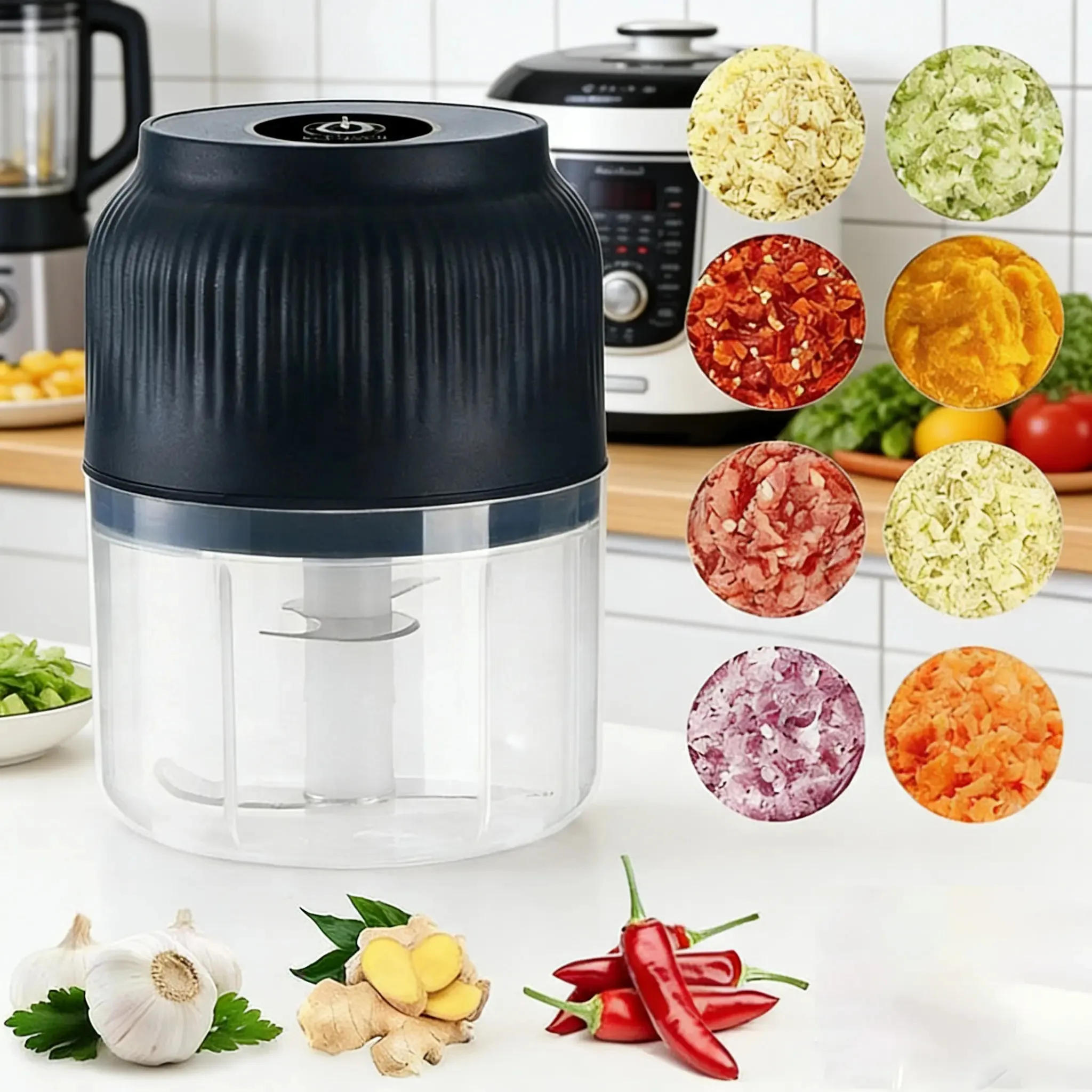 1pcs Electric Garlic Chopper, 4 Sharp Blades，Portable Veggie Chopper, 300ML Garlic Grinder Masher Onion Chopper, Blender to Vegetable, Cordless Food Processor for Ginger, Chili, Fruit, Meat, Spices, Beans, etc view 2