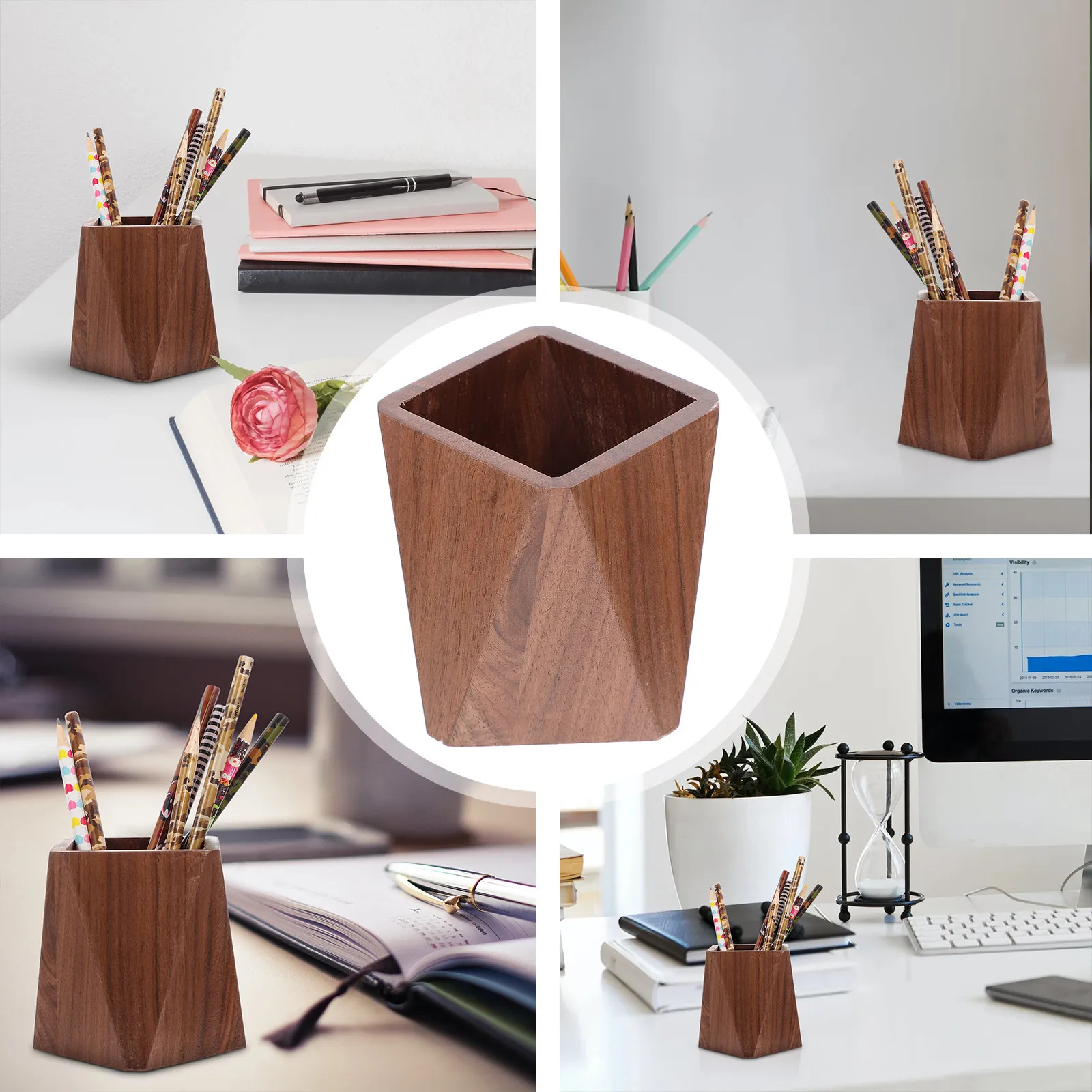 1Pcs Wooden Pen Holder Desktop Decor Creative Pen Organizer Natural Wood Texture Smooth Comfortable Hand Feel Desk Stationery