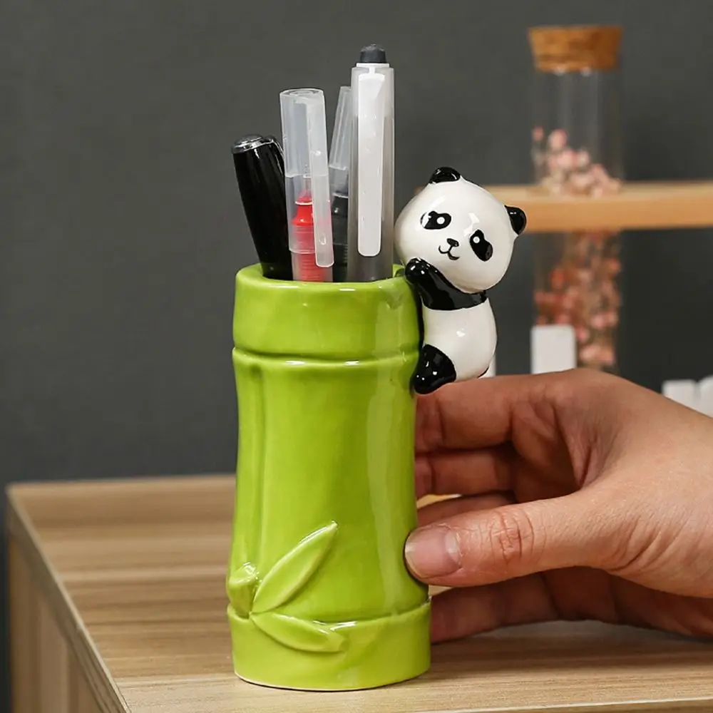 

Cute Panda Pen Holder Cartoon Large Capacity Panda Ornament Multifunction Stationery Display Pencil Organizer