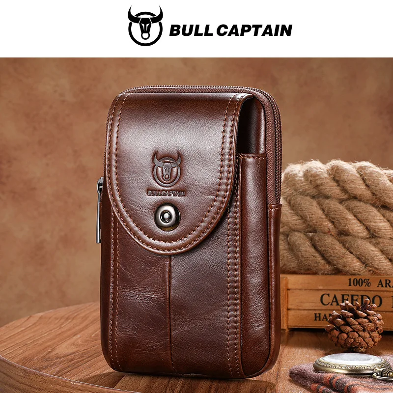 

Retro waist bag men cowhide with belt multi-functional hook genuine leather 5.5 6.4.7 inch mobile phone cash register waist bag