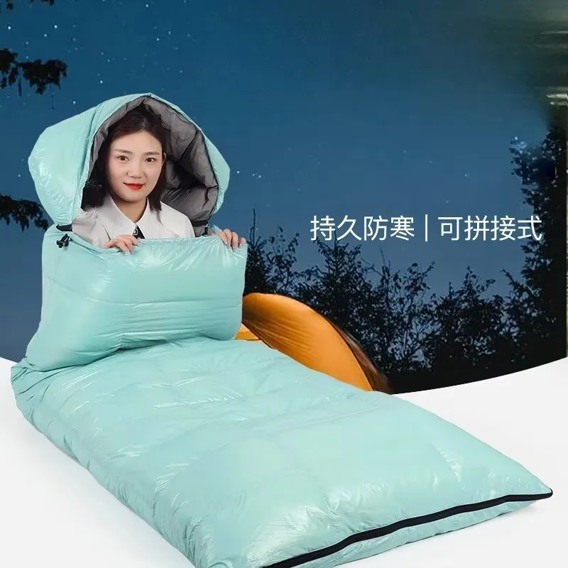 Outdoor Adult Warm Mountaineering Travel Envelope Checked Ultra Light Goose Down Sleeping Bag