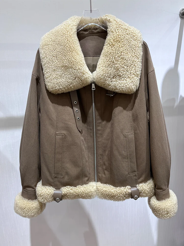 

Осень-зима 202, женские белые пальто на гусином пуху, джинсовая куртка с воротником из натурального овечьего меха, верхняя одежда, роскошная женская куртка