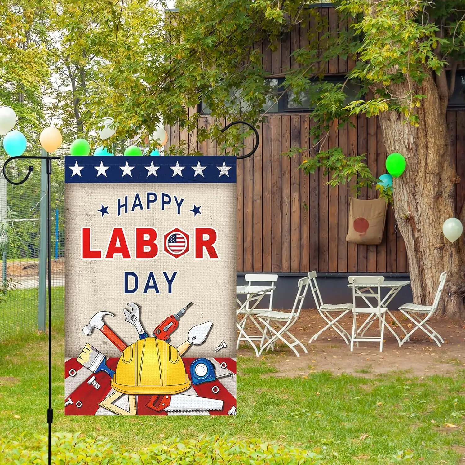 Louise Maelys Happy Labor Day Garden Flag 12x18 Double Sided Vertical for Outside, Burlap Small Garden Yard House USA Flags Bann