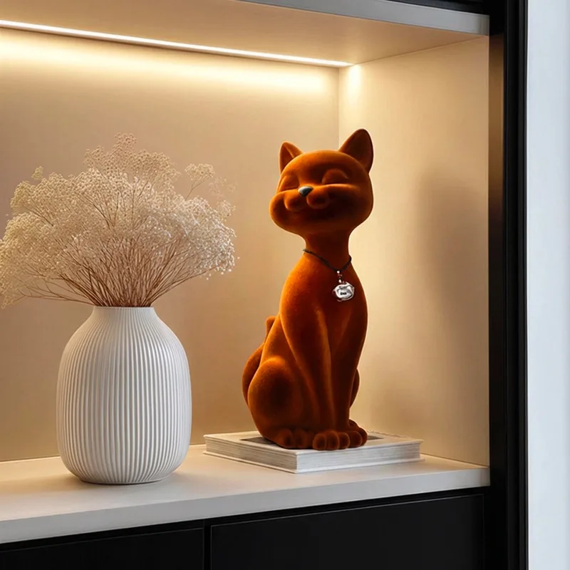 Statuette,Abstract Art,Cat Ornaments,Living Room,Study,Desktop,TV Cabinet,Foyer,Flocking Figurine Cats Decorations,Gifts