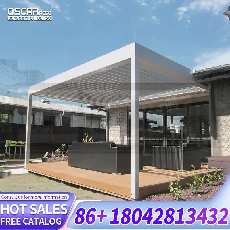 Modern Luxury Backyard Waterproof Opening Roof Louvered Aluminum Gazebo and Awning Used for Garden and Yard pergola
