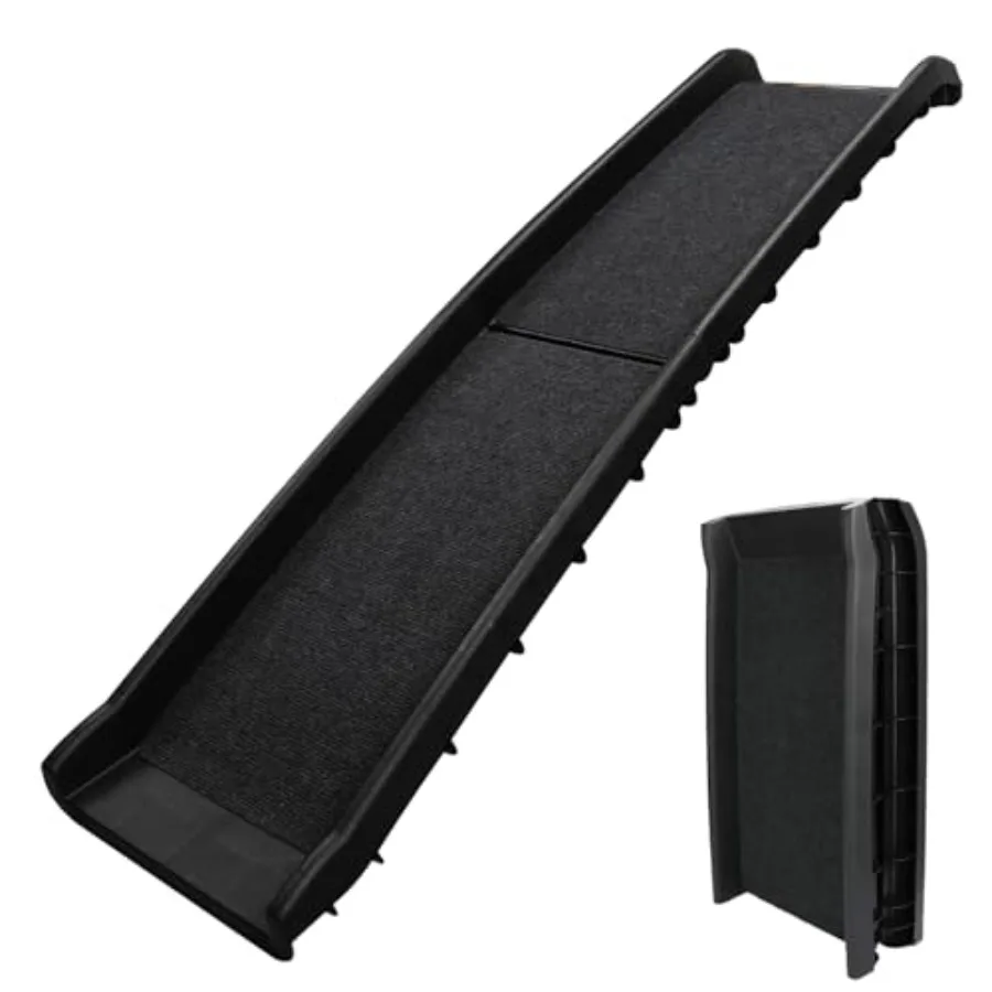 

61 inch Portable Folding Pet Ramp with Carpet for Truck SUV Car Durable Non-Slip Material in Brown Easy to Assemble and Carry