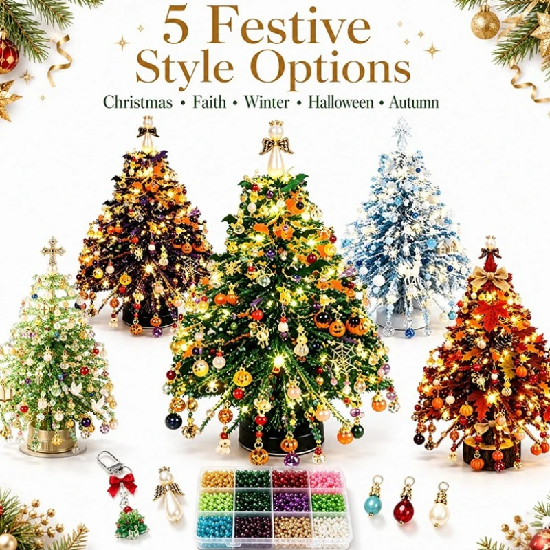 DIY Weihnachtsbaum-Bastelset mit Perlen für Erwachsene, handgefertigtes Kreativspielzeug, Mini-Kristallperlen-Webset, Weihnachtsdekoration, Partygeschenk