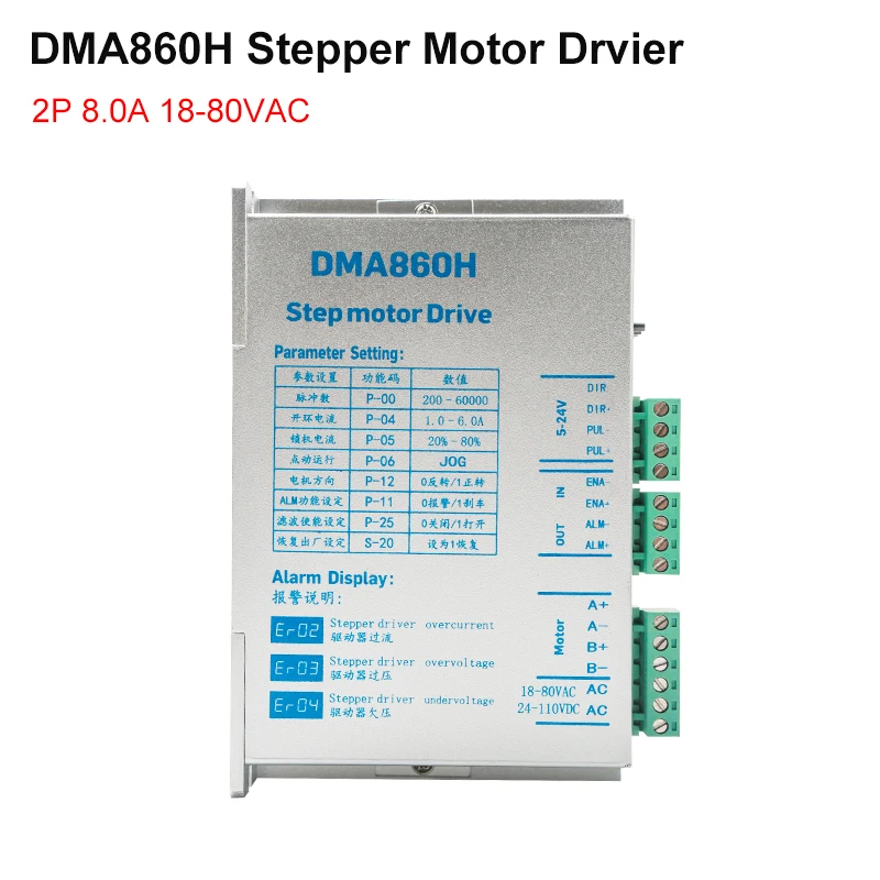 

Драйвер DMA860H 8.0A 18-80VAC 2-фазный DSP микрошаговый драйвер Nema34, цифровой контроллер, привод шагового двигателя