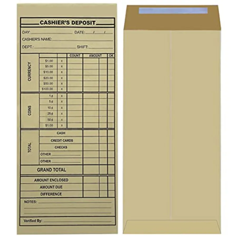 

Cashier's Deposit Report Envelopes for Stores Banks and Retail Businesses 500
