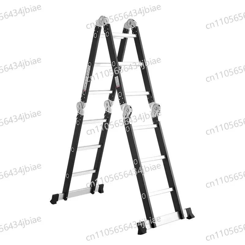 Thickened multifunctional iron-aluminum combined folding herringbone ladder four-fold telescopic ladder joint ladder
