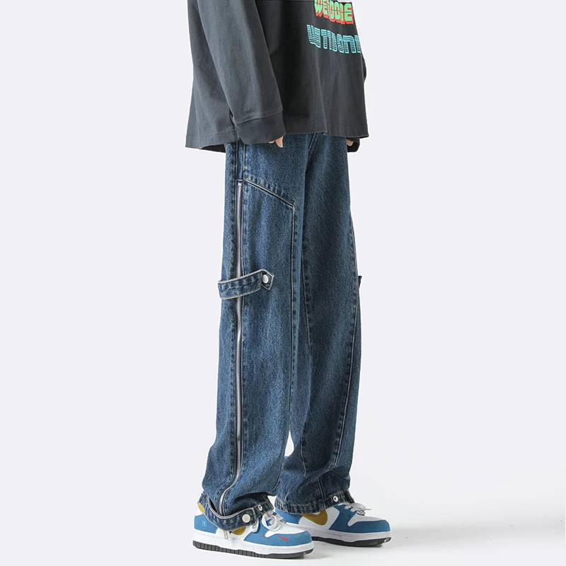 

Loose Wide Leg Men's Jeans High Street Faion American Retro Straight Cut Long Trousers Autumn Winter Casual Cotton Pants